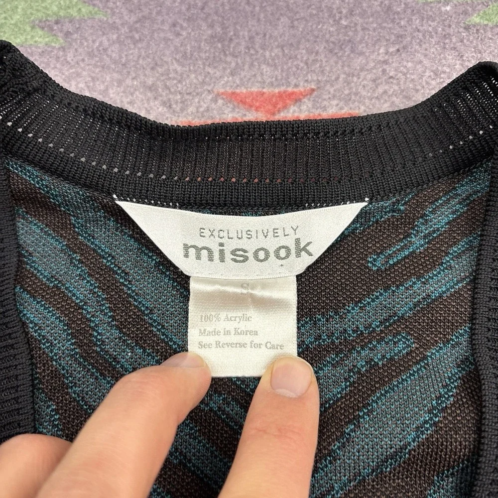 Misook Sweater Jacket Cardigan Women's Small Blue Zebra Print Striped Knit - Picture 8 of 12